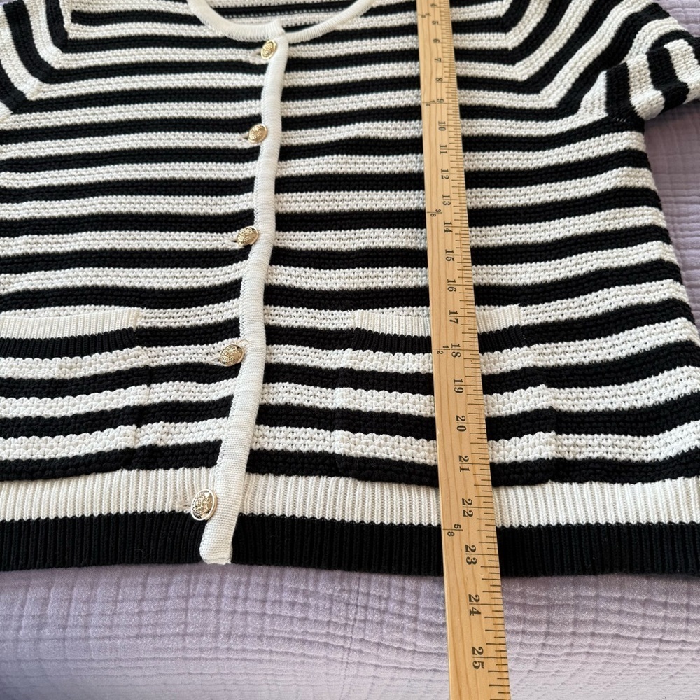 Striped Black and White Women's Cardigan Sweater w/ Gold Buttons, Size L - Picture 8 of 10